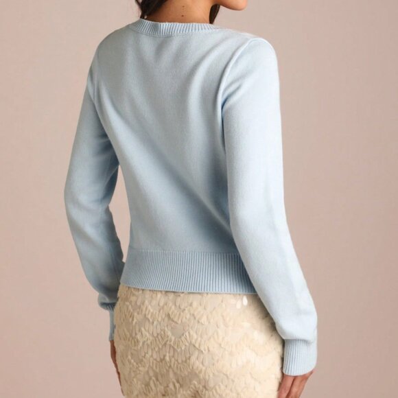 Baby Blue Romantic Women's Floral Embroidered Long Sleeve Knit Cardigan - Picture 2 of 7